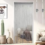 Vagasi 2 Stücke Türvorhang Hochzeit Fadengardine Fadenvorhang 100 x 200 cm Bead Fadenvorhang einfarbig Perle Glitzer schön für Schlafzimmer Restaurant Fotografie Hintergrund, Perle Silb