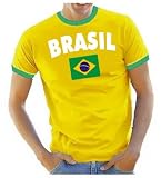 Coole-Fun-T-Shirts Herren T-Shirt Brazil BRASILIEN fußball, gelb Ringer Gr.M