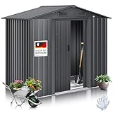 KESSER® XL Metall Gerätehaus 4,2m³ mit Fundament | Inkl. Arbeitshandschuhe | 195x131x186cm | 2X Schiebetür & Fundament | Geräteschuppen | Gartenhaus Schrank | Satteldachdach Garten Schupp