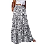 Rock Damen Lang Hohe Taille Röcke Für Damen Elastische Party Outfit Sommer Faltenrock Strandrock Freizeitrock Skirts for Women Mit Taschen Boho Plisseerock Rockabilly Kleider Damen,Schwarz,S