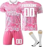 Fußball Trainingstrikots für Jungen,Personalisiert Fussball Trikot Set 2025 2026 Hause/Auswärts Fußball Trikots,Fußballtrikot Tshirts Shorts und Socken Sportanzug mit DIY Nummer N
