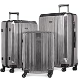 FERGÉ Kofferset 3 teilig Hartschale TSA-Zahlenschloß Cannes Reisekoffer Trolley-Set (Handgepäck, L, XL) 3er Set Hartschalenkoffer Roll-Koffer 4 Rollen, leicht Reisen ABS & PC Silb