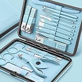 Leipple Maniküre Set Professionelles Nagelknipser Kit Pediküre Kit -18 stücke Pflegeset aus Edelstahl Nagelpflege Werkzeuge mit luxuriöser Leder Reisetasche (Blau)