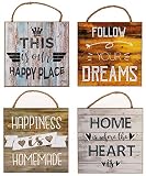 4er Set Wandbilder 20x20cm Sprüche Vintage Shabby Chic Deko Wanddekoration Kordel S