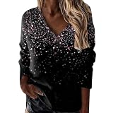 AMDOLE Damen-T-Shirt, langärmlig, lockere Taschen, Baumwolle, Größe S, Bordeaux, C-Schwarz, M, C-Schwarz., 38