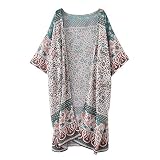 Jaysis Cardigan Damen Lang Böhmischer Strand Stil Knielange 3/4 Ärmel Strickjacke mit Blumenprint und Ethnischen Stil Charakteristisches Druckmuster für Strandschatten S