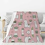 ZhanGM Alpaka und Kaktus Plüsch-Flanelldecke – leicht, atmungsaktiv für Sofa, Couch und Bett – ideal für Geschenke, Camping, R