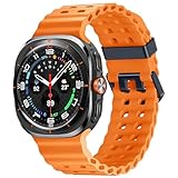 Charlam Kompatibel mit Samsung Galaxy Watch Ultra Armband 47mm (2024) Herren Damen, No Gap Rugged Atmungsaktiv Weiches Silikon Ozean Sport Armband für Galaxy Watch 7 Ultra Band, Orang
