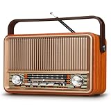 PRUNUS J-120 AM/FM/SW Retro Radio Klein, Kofferradio mit 1800mAh Akku, oder AC-Strom, Küchenradio Nostalgie Radio mit Bluetooth, Unterstützt USB/TF/AUX Funktion, Einfaches Radio für S