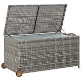 Yunir Hellgraue Garten-Aufbewahrungsbox mit Rädern, 120 X 65 X 61 Cm, Rattan-Deckbox-Organisation, Gaslift-Mechanismus, für Terrassenkissen, Gartengeräte, Kinderspielzeug