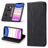 Leaisan Handyhülle für iPhone 11 Hülle Premium Leder Flip Klappbare Stoßfeste Magnetische [Standfunktion] [Kartenfächern] Schutzhülle für iPhone 11 Tasche - Schw