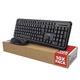 Trust Ymo 10 Pack - 10x Tastatur Maus Set Kabellos, Deutsches QWERTZ Layout, Leise Tasten und Maustasten, Spritzwassergeschützt, Funkmaus mit DPI-Taste, USB-Empfänger, PC, Laptop, Mac - Schw