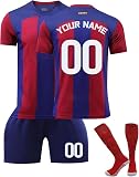 24/25 Personalisierte Fußball Trikot Kinder und Erwachsener,Junge Hause/Auswärts Fussball Trainingsanzug,Benutzerdefiniert Namen & Nummer mit T-Shirt Shorts und Socken Jugend Fußball Sp