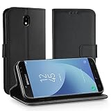 Simpeak Hülle Kompatibel für Samsung Galaxy J7 2017, Handyhülle Kompatibel mit Samsung J7 2017 Leder Flipcase [Kartensteckplätze] [Stand Feature] [Magnetic Closure Snap],Schw