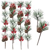 com-four® 20x Deko-Zweig - Dekorative kleine Äste mit Beeren und Zapfen - Bastelzubehör für DIY-Arbeiten - Zweige zum Verzieren (20x Zweig Beeren & Zapfen)