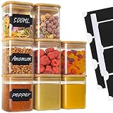 VORHOT 8x 500ml Vorratsdosen Glas Set, Gewürzgläser Eckig Holzdeckel, Vorratsgläser Glasbehälter mit Deckel Klein, Stapelbare Gewürzdosen Aufbewahrungsgläser Küche für Gewürze, Kräuter, Mü