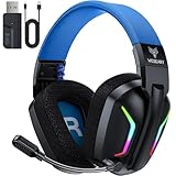 WESEARY WG1 Bluetooth Headset, 2,4G Gaming Headset Wireless mit Mikrofon für PS5, PS4, PC, Mac, Faltbarer Surround Sound Noise Cancelling Kopfhörer mit LED Licht, Über 50 Stunden Akk