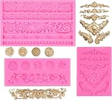 Socluer 3 Stück Fondant Formen, 3D Barock Silikonformen, Ornamente Form für Fudge, Schokolade, Kuchen, Dessertdek