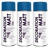 Deco Color 3er Sparpack DC Lackspray matt 400ml nach RAL freie Farbauswahl (3 Dosen in signalblau MATT RAL 5005)
