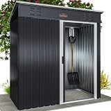 GARDEBRUK® Geräteschuppen 185x165x90cm 1,5m² Schiebetür 20kg Halter Handschuhe Belüftung rostfreies Metall Pultdach Anthrazit Gerätehaus G