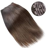 (35cm-55cm) Clip In Extensions Echthaar Set 10pcs 120g 100% Remy Echthaar für Haarverlängerung glatt Haarteile (2#, Dunkelbraun, 45cm)