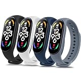 Vancle 4PACK Armbands für Xiaomi Mi Band 7 Armband für Damen Herren,Silikon Sport Weiches Ersatzarmband Uhrenarmband für Xiaomi Mi Band 7(Schwarz/Weiß/Navy blau/Blaugrau)