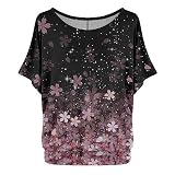 Übergroßes Damen-T-Shirt mit Fledermausärmeln kurzen Ärmeln Engelsflügel Schwarz Groß
