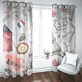 UIRINGART Verdunkelungsvorhänge im Café-Stil Pariser Eiffelturm und Dessertmuster Wärmeisolierte Fenstervorhänge für Esszimmer Küche 2 Paneele H240xB135