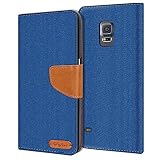 Conie Samsung Galaxy S5 / S5 Neo Hülle für Galaxy S5 / S5 Neo Tasche, Textil Denim Jeans Look Booklet Cover Handytasche Klapphülle Etui mit Kartenfächer, B