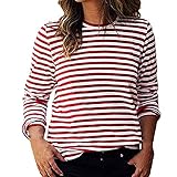 Tshirt Damen Basic Gestreiftes Langarmshirt Damen Basic Rundhals Oberteile Langarm Casual T-Shirt Shirt Gestreiftes Langarm Shirt Long Sleeve Leicht Tops Mode Kleidung Langarmshirts F