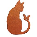 JYUECIAN Katze Gartendeko Rost Gartenstecker, Metall Roststecker Edelrost Rostiger Beetstecker Rost Deko für Garten Terrasse Balk