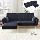 A ALFRESCOOL Modernes Klappsofa, L-förmiges Sofa, Schlafsofa mit Zusatzecke, Ecksofa mit Schlaffunktion, geeignet für Wohnzimmer, Schlafzimmer, Heimkino, Gästezimmer, 191.5X130X80CM, Schw