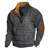 Generico Sweatshirt ohne Kapuze Herren Langarm Slim Fit Sweater Ohne Reißverschluss Bequem Sport Sweatshirt mit Knöpfen Leicht Mode Pullover Casual Baumwolle Sweatshirt Herbst Winter Angebot Pullover,