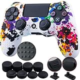 9CDeer 1 Stück von Silikon Besetzt Wassertransfer Schutz Ärmel Fall Abdeckung Haut Hülle Cover Skin +8 Daumengriffe Analoge Kappen +2 Staubdicht Stecker für PS4/Slim/Pro Controller Graffiti sp