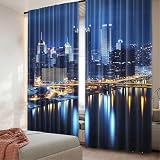 IKDZCM 2-teiliger Stadtbild-Vorhang mit Wolkenkratzern in der Innenstadt von Pittsburgh, amerikanische Nacht-Skyline, Geschäftsstadt-Landschaft für Schlafzimmer und Wohnzimmer BxH/2x117x183