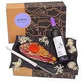 Delikatessen-Präsentkorb 'Jamón & Vino' mit Serrano-Schinken & Rotwein aus Spanien - Inklusive Schinkenmesser - Geschenkfertig verpackt in der spanischen Geschenk-Box - von j