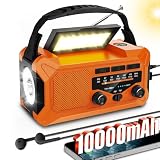 BIAOQINBO 10000mAh Solar Radio, Kurbelradio, Tragbar Notfallradio Dynamo Radio mit AM/FM, mit Wiederaufladbar Powerbank, LED Leselampe, Kompass, SOS-Alarm für Camping Ourdoor Notfall (Orange)