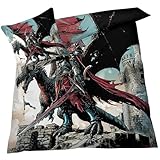 YELDAN Drachen Bettwäsche 155x220 Winter, Ritter Bettbezug 155x220 3er Set, Wendebettwäsche und Kissenbezug, Weiche & Atmungsaktive Mikrofaser Bettwäsche-S