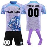 Generisch Fussball Trikots Shorts und Socken Anzug, Fussball Trikot mit eigenem Namen Nummer und Logo Kinder/Erwachsene, Personalisierte Fußball Trikot für Jungen/H