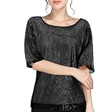 2024 Neu – Mode Casual Pailletten Party Top Tops Frauen Shirt Crop Coctail Damenbluse Baumwolle Innenhemden Damen, Schwarz , XL