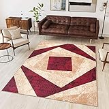 TAPISO Dream Teppich Modern Wohnzimmer Kurzflor Rot Beige Creme Vierecke Geometrisch Meliert Schlafzimmer Esszimmer ÖKOTEX 90 x 150