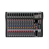 Audio Mischpult Konsole Verstärker Kanal Studio Mixe Live Mixer Bluetooth USB,DJ Sound Controller für Computer Recording 12-Kanal mit XLR Mikrofon Sockel, 48V N