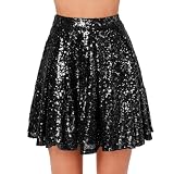 Qmfvqi Glitzer Rock Damen Pailletten Minirock mit Plissee Mini Elegant Festlich Faltenrock Goldener Kurz Tanz Hohe Taille Karneval für Frauen Mädchen Sexy Pailettenrock FüR Glitzerrock W