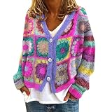 Deals of the Day Meine Bestellungen Anzeigen Strickblazer Strickjacke Damen Weihnachten Abstrakt Gedruckt Casual Mantel Jacke Strickjacke (Hot Pink XXXL)