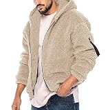 Beokeuioe Herren Teddy Fleece Plüschjacke mit Kapuze Casuale Zip Hoodie Cardigan Kapuzenjacke mit Kangrootaschen Herren Teddy-Fell Fleecejacke Fleece Pullover Sweatjack