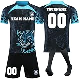 Generisch Personalisierte Fußball Trikot Jungen/Herren, Fussball Trikot mit eigenem Namen Nummer und Logo für Kinder/Erwachsene, Fußball Trikots Shorts und Socken Anzug