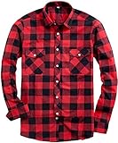 siliteelon Flanellhemd Baumwolle Kariertes Hemd Herren Langarm Rot und Schwarz Arbeitshemd Warm Holzfällerhemd Regular fit Trachtenhemd Karohemd Oktoberfest Weihnachten Geschenk