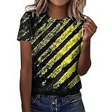 Briskorry T-Shirt Damen mit Aufdruck Oberteile Bunte Blumen Drucken Bluse Kurzarm Shirt mit O-Ausschnitt Regular Fit Damenoberteile Sweatshirt mit 3D Motiv Freizeit T-S