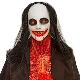 RONGYEDE-Halloween Horror Bloody Rotten Face Zombie Cosplay Mask Black Long Hair Zombie Latex Headwear Mask Horror Headwear for Halloween Carnival Costume Party Prop