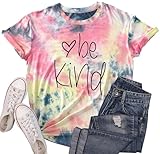 tiorhooe Batik Shirt Damen Be Kind Gradient Regenbogen T-Shirts Frauen Inspirative Lehrer Kurze Ä